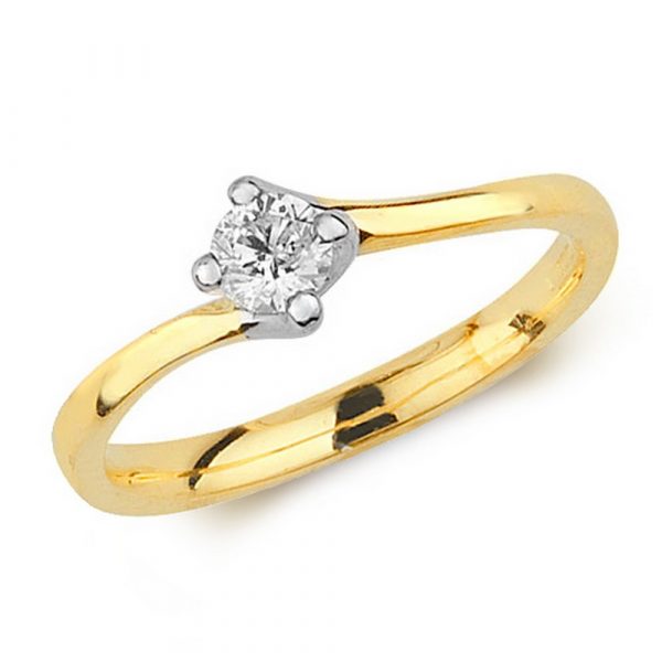 Solitaire Diamond Ring with Twisted Shoulders in 9ct Yellow Gold (0.25ct)