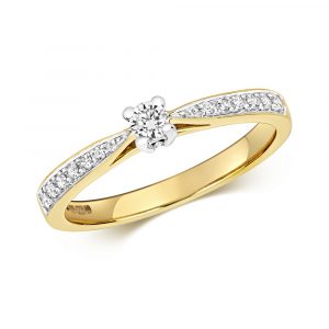 Solitaire Diamond Ring with Diamond Shoulders in 9ct Yellow Gold (0.20ct)