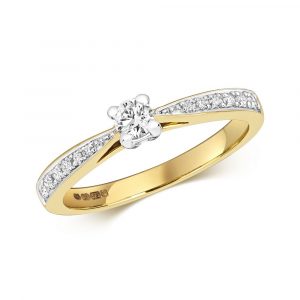 Solitaire Diamond Ring with Diamond Shoulders in 9ct Yellow Gold (0.25ct)