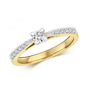 Solitaire Diamond Ring with Diamond Shoulders in 9ct Yellow Gold (0.32ct)