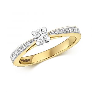 Solitaire Diamond Ring with Diamond Shoulders in 9ct Yellow Gold (0.37ct)