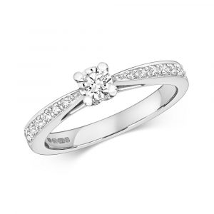 Solitaire Diamond Ring with Diamond Shoulders in 9ct White Gold (0.37ct)