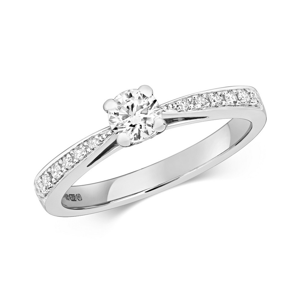 Solitaire Diamond Ring with Diamond Shoulders in 9ct White Gold (0.47ct ...