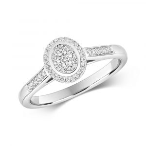 Oval Shaped Diamond Cluster Ring with Diamond Shoulders in 9ct White Gold (0.25ct)