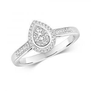 Pear Shaped Diamond Cluster Ring with Diamond Shoulders in 9ct White Gold (0.25ct)