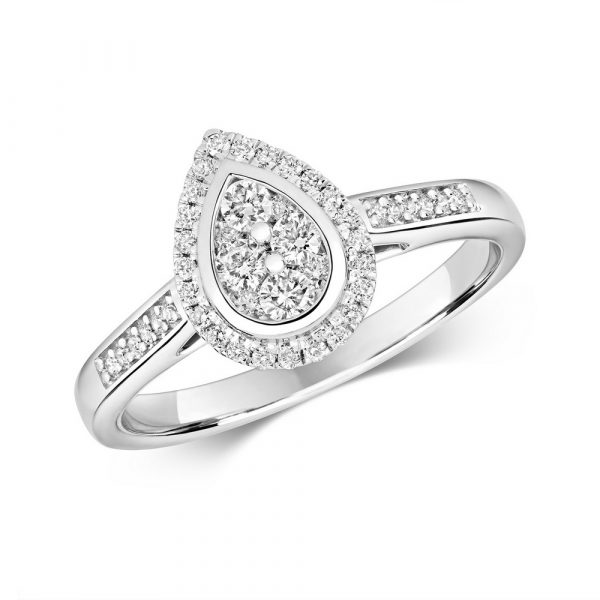 Pear Shaped Diamond Cluster Ring with Diamond Shoulders in 9ct White Gold (0.33ct)