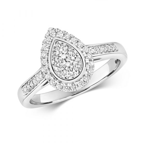 Pear Shaped Diamond Cluster Ring with Diamond Shoulders in 9ct White Gold (0.50ct)