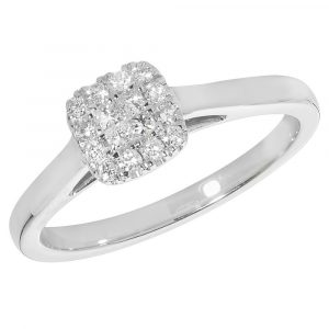 Diamond Cluster Ring Set with Princess Diamond Centre in 9ct White Gold (0.20ct)