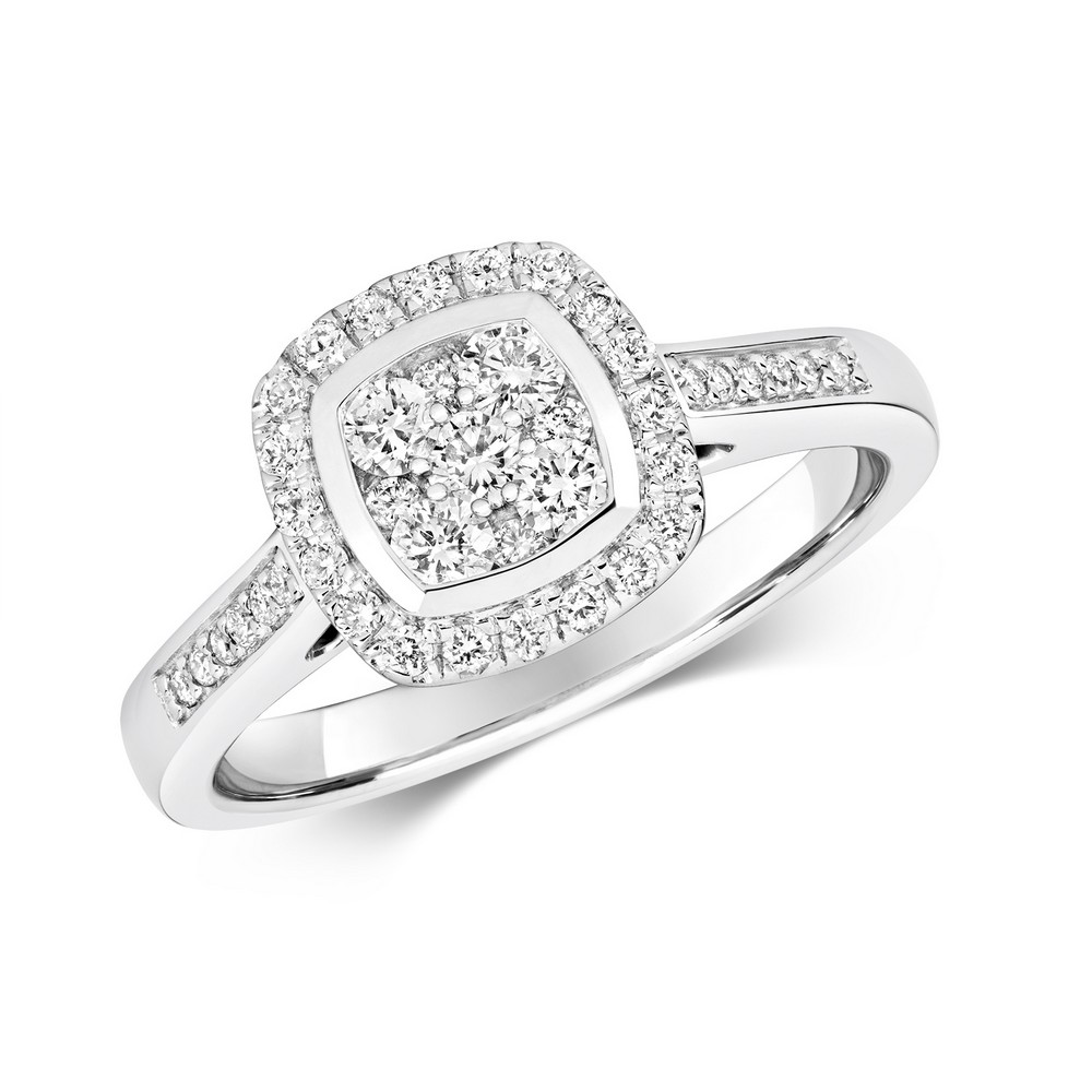 Cushion Shaped Diamond Cluster Ring with Diamond Shoulders ...