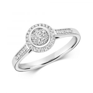 Round Shaped Diamond Cluster Ring with Diamond Shoulders in 9ct White Gold (0.25ct)