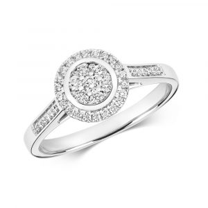Round Shaped Diamond Cluster Ring with Diamond Shoulders in 9ct White Gold (0.33ct)