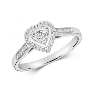 Heart Shaped Diamond Cluster Ring with Diamond Shoulders in 9ct White Gold (0.25ct)