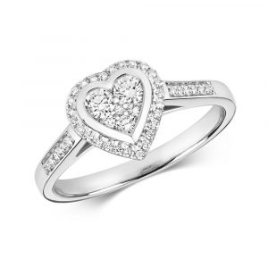 Heart Shaped Diamond Cluster Ring with Diamond Shoulders in 9ct White Gold (0.33ct)