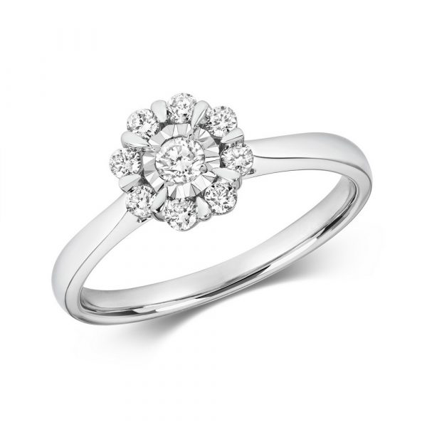 Flower Design Illusion Set Diamond Ring in 9ct White Gold (0.29ct)