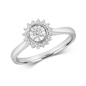Sun Inspired Diamond Ring in 9ct White Gold (0.19ct)