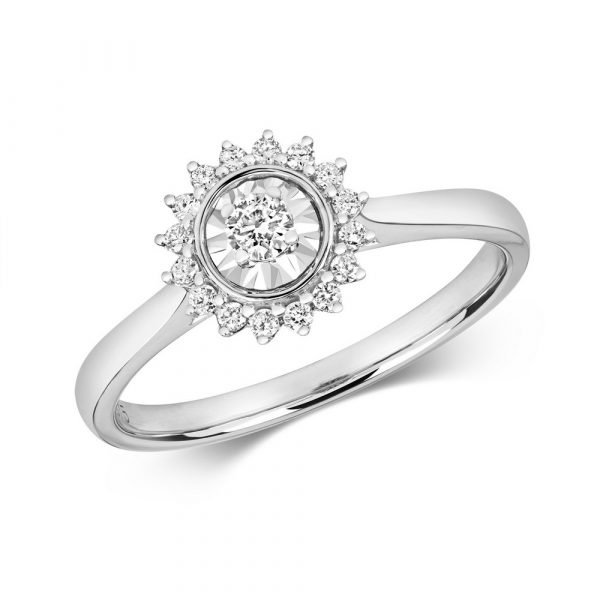Sun Inspired Diamond Ring in 9ct White Gold (0.19ct)