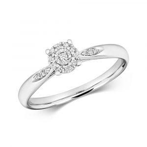 Illusion Set Diamond Ring with Diamond Accent Shoulders 9ct White Gold (0.09ct)