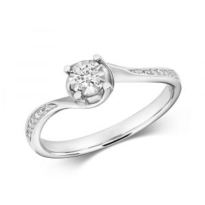 Wave or Twist Design Diamond Ring  in 9ct White Gold (0.14ct)