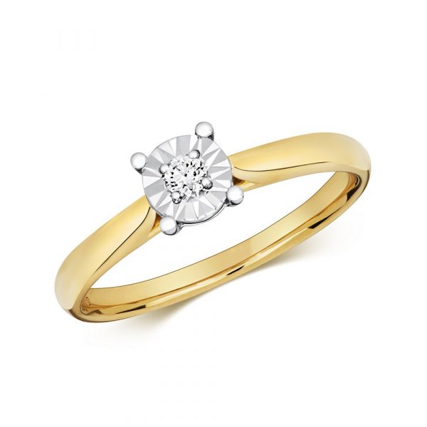 Diamond Illusion Solitaire Round Diamond Ring in 9ct Yellow Gold (0.06ct)