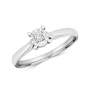 Diamond Illusion Solitaire Round Diamond Ring in 9ct White Gold (0.06ct)