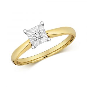 Diamond Illusion Solitaire Square Diamond Ring in 9ct Yellow Gold (0.06ct)