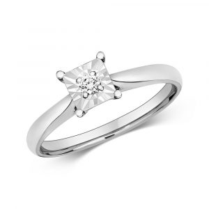 Diamond Illusion Solitaire Square Diamond Ring in 9ct White Gold (0.06ct)