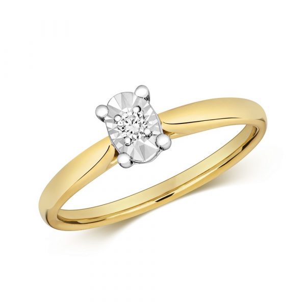 Diamond Illusion Solitaire Oval Diamond Ring in 9ct Yellow Gold (0.06ct)