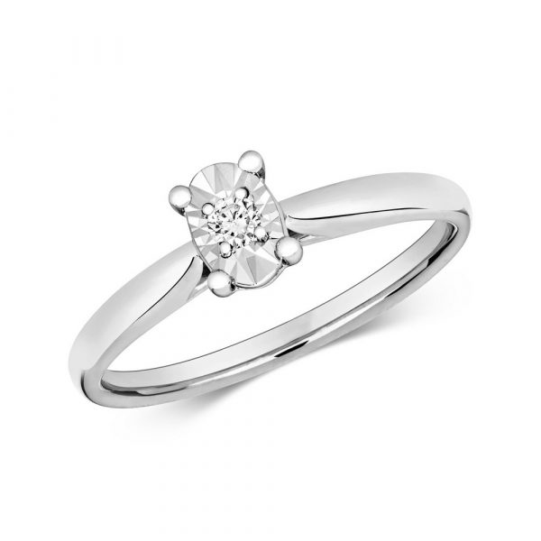 Diamond Illusion Solitaire Oval Diamond Ring in 9ct White Gold (0.06ct)