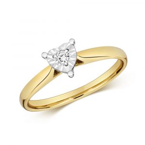 Diamond Illusion Solitaire Heart Diamond Ring in 9ct Yellow Gold (0.06ct)