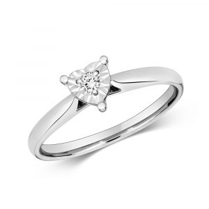 Diamond Illusion Solitaire Heart Diamond Ring in 9ct White Gold (0.06ct)