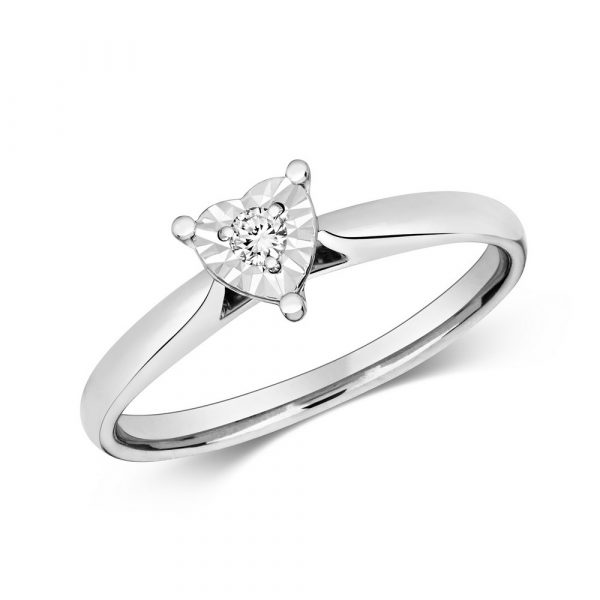 Diamond Illusion Solitaire Heart Diamond Ring in 9ct White Gold (0.06ct)