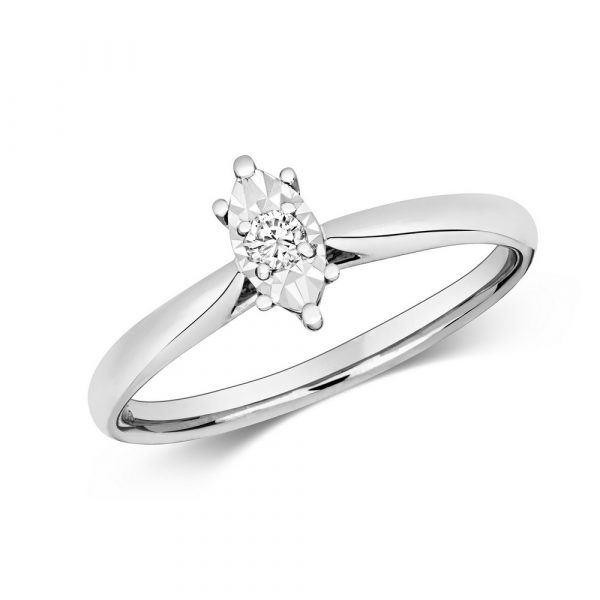 Diamond Illusion Solitaire Marquise Diamond Ring in 9ct White Gold (0.06ct)