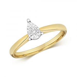 Diamond Illusion Solitaire Pear Diamond Ring in 9ct Yellow Gold (0.06ct)