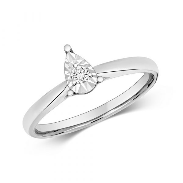 Diamond Illusion Solitaire Pear Diamond Ring in 9ct White Gold (0.06ct)