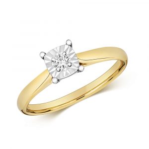 Diamond Illusion Solitaire Cushion Diamond Ring in 9ct Yellow Gold (0.06ct)