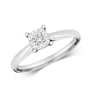 Diamond Illusion Solitaire Cushion Diamond Ring in 9ct White Gold (0.06ct)