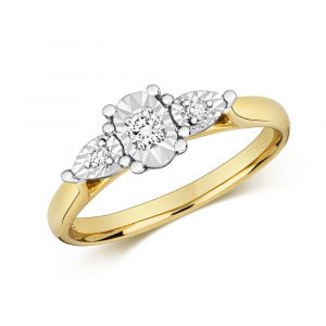 Diamond Illusion Three Stone Diamond Ring in 9ct Yellow Gold (0.10ct)