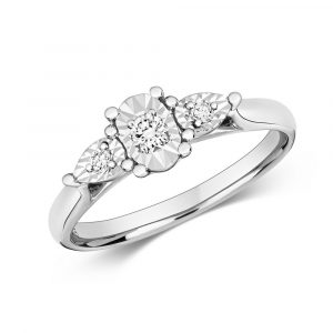 Diamond Illusion Three Stone Diamond Ring in 9ct White Gold (0.10ct)