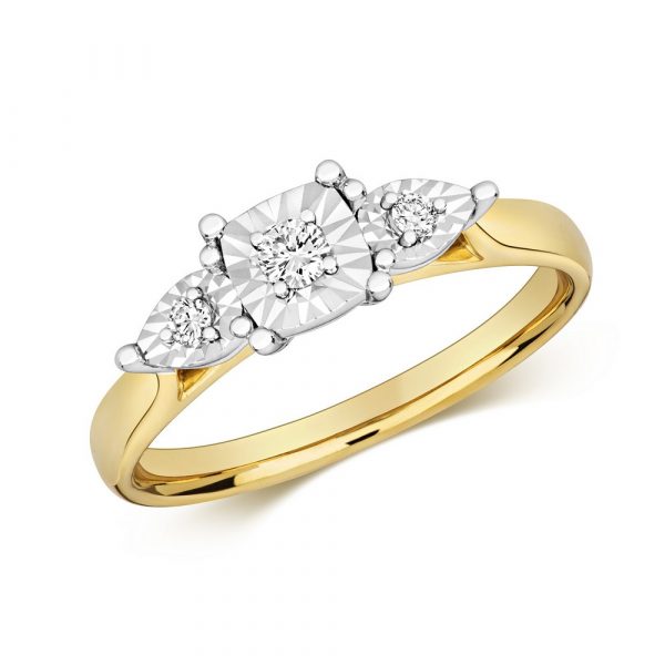 Diamond Illusion Three Stone Diamond Ring in 9ct Yellow Gold (0.10ct)