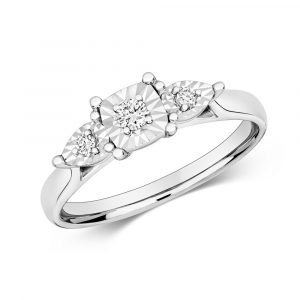 Diamond Illusion Three Stone Diamond Ring in 9ct White Gold (0.10ct)