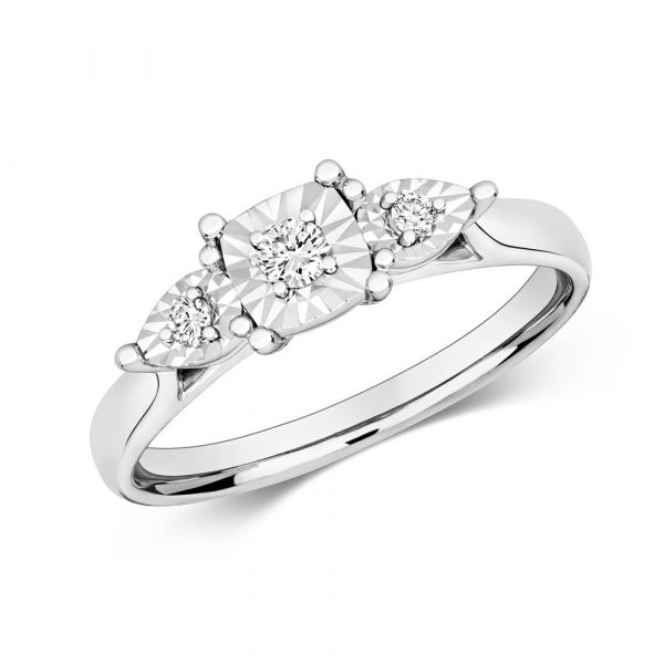 Diamond Illusion Three Stone Diamond Ring in 9ct White Gold (0.10ct)