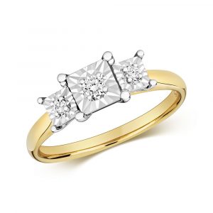 Diamond Illusion Three Stone Diamond Ring in 9ct Yellow Gold (0.10ct)