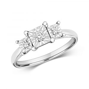 Diamond Illusion Three Stone Diamond Ring in 9ct White Gold (0.10ct)