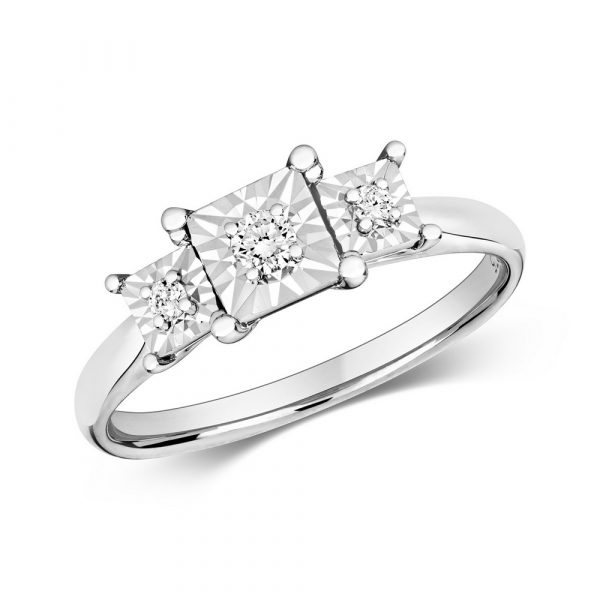 Diamond Illusion Three Stone Diamond Ring in 9ct White Gold (0.10ct)