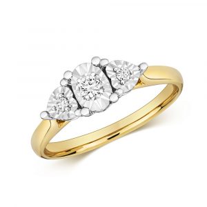 Diamond Illusion Three Stone Diamond Ring in 9ct Yellow Gold (0.10ct)