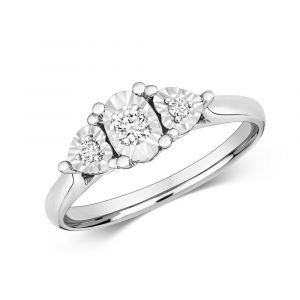 Diamond Illusion Three Stone Diamond Ring in 9ct White Gold (0.10ct)