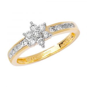 Seven Stone Diamond Cluster Ring with Diamond Shoulders in 18ct Yellow Gold (0.50ct)