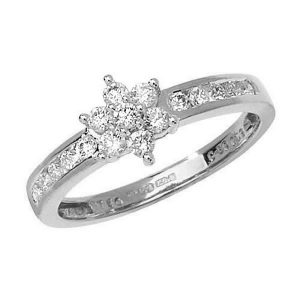 Seven Stone Diamond Cluster Ring with Diamond Shoulders in 18ct White Gold (0.50ct)