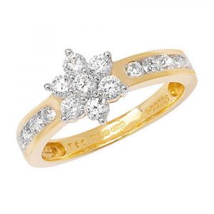 Seven Stone Diamond Cluster Ring with Diamond Shoulders in 18ct Yellow Gold (1.00ct)