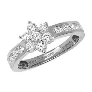 Seven Stone Diamond Cluster Ring with Diamond Shoulders in 18ct White Gold (1.00ct)